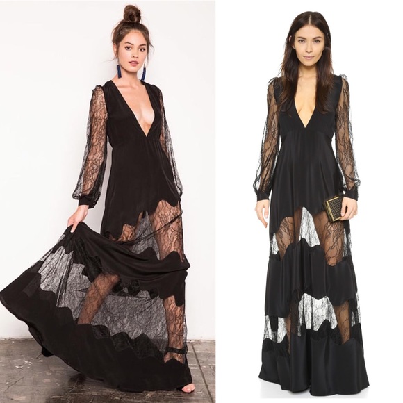Stone Cold Fox Friar Long Sleeve Lace/Silk Gown - Picture 2 of 11